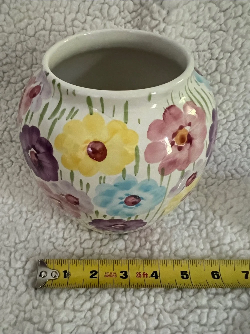 Vintage Pier 1  Vase, floral, watercolor, ceramic, 6” tall, Italy